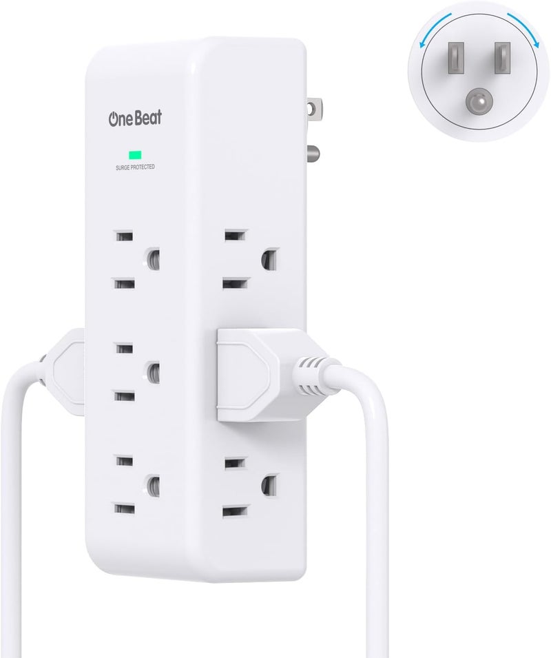 One Beat Surge Protector Outlet Extender with Rotating Plug, 9 AC Multi Plug Wall Outlet Expander, 1800J Wall Charger, 3-Sided Power Strip Electrical Plug Adapter Outlet Splitter for Home Office College Dorm - Image 1